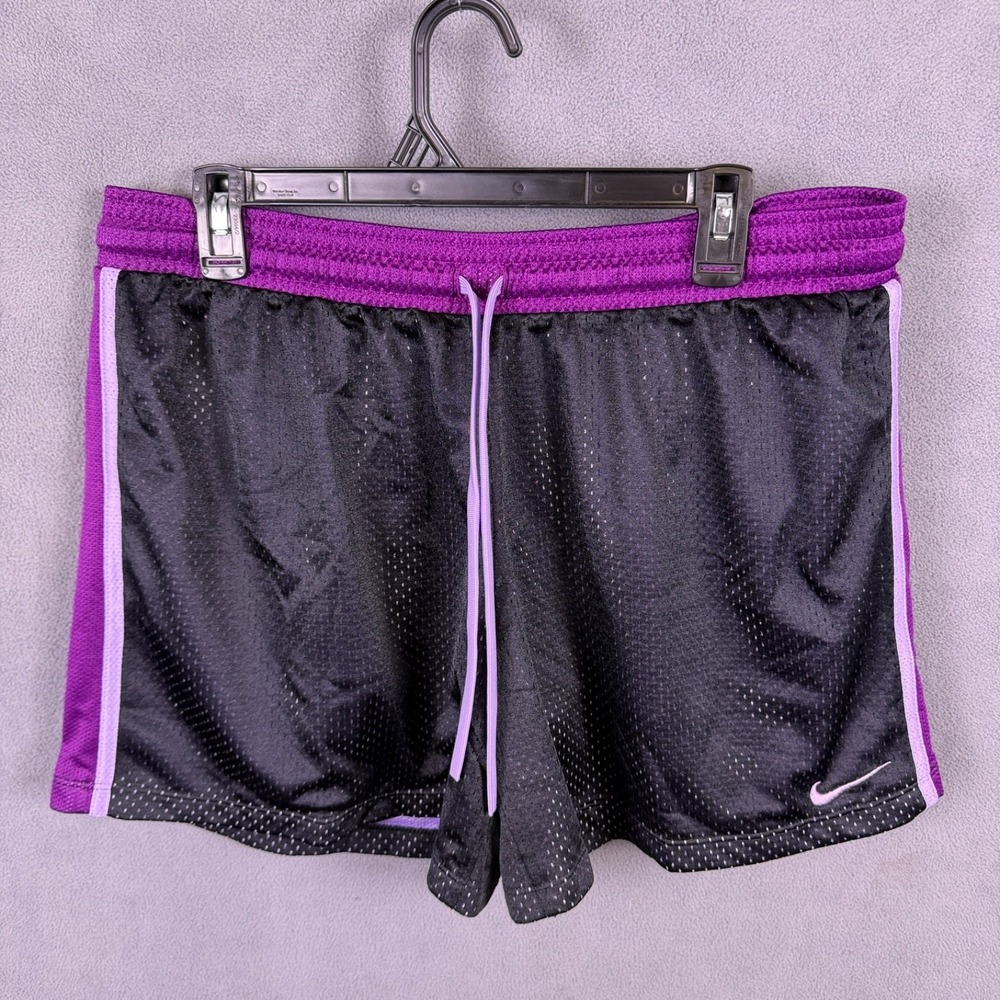 NIKE Dri-Fit Womens Basketball Style Shorts XL Black/Purple Mesh Stretch Gym Run